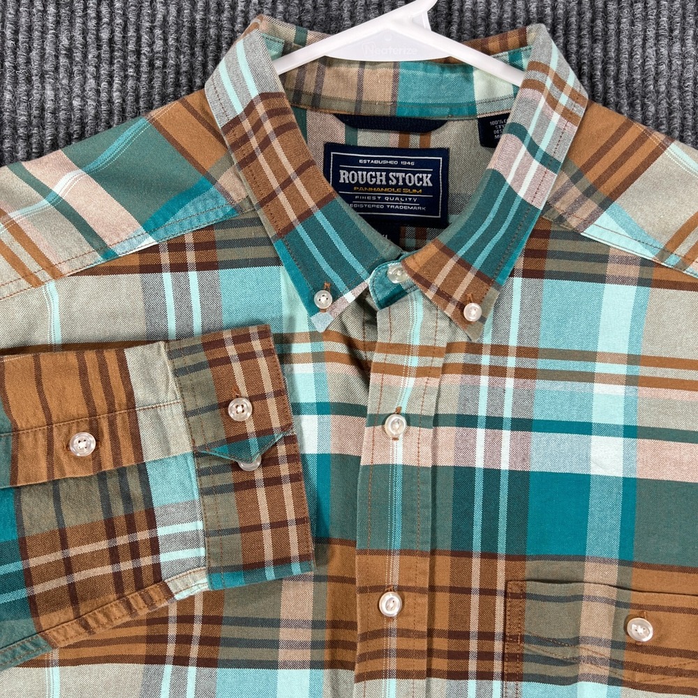 Rough Stock Panhandle Slim Shirt Mens XL Green Plaid Long Sleeve Button Up
